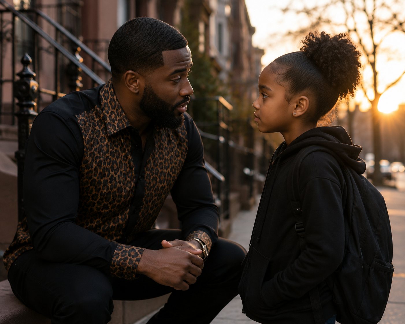 Father and daughter in the early morning